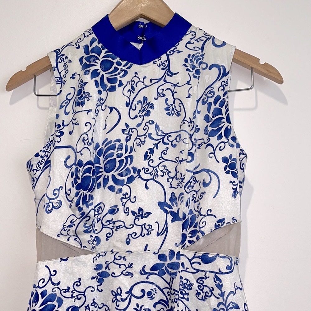 Enzo Collezioni Cobalt Blue Floral Satin Dress M